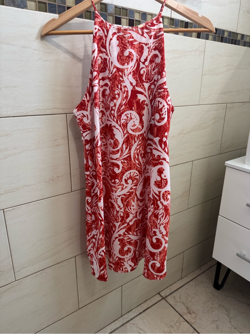 Tyche Red and White Abstract Print Tank Dress